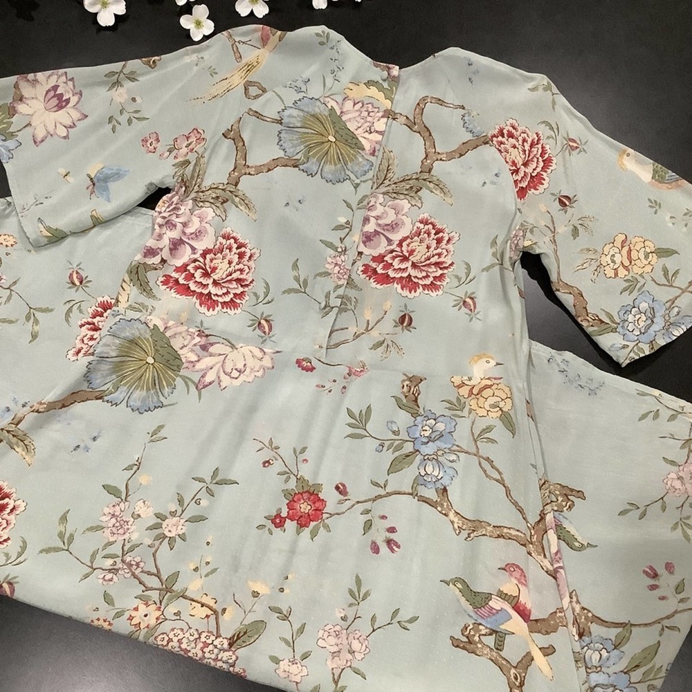 GP&J Baker X H&M Floral Bird Print Boxy Viscose Shift Dress Raglan Half Sleeve - Picture 11 of 16